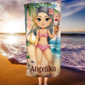 Meisje gepersonaliseerd tropisch strandlaken