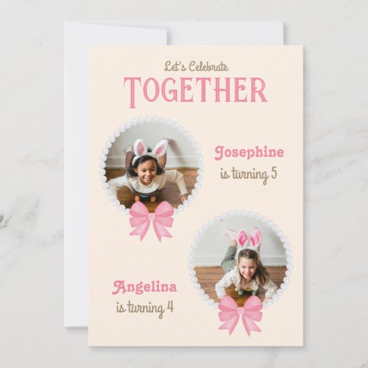 Meisje Gezamenlijke Verjaardag Schattige Roze Bow  Kaart (Voorkant)