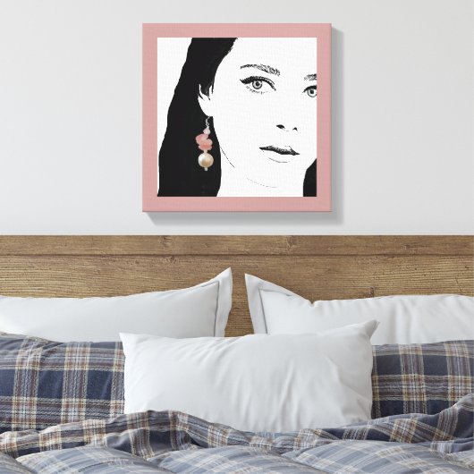 meisje gezicht mode illustratie bloemenschattig canvas afdruk (Insitu (Slaapkamer))