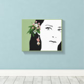 meisje gezicht mode illustratie bloemenschattig canvas afdruk (Insitu (Houten vloer))