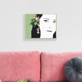 meisje gezicht mode illustratie bloemenschattig canvas afdruk (Insitu (Woonkamer))