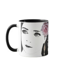  meisje gezicht mode illustratie roze roos