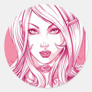 meisje gezicht - Roze Ronde Sticker
