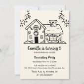 Meisje Gingerbread Huis Decoreren Verjaardagsfeest Kaart (Voorkant)