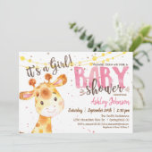 Meisje Giraffe Baby shower uitnodiging (Staand voorkant)
