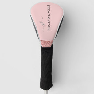 Meisje Glitter Blush Pink Simple Monogram Naam Golfheadcover