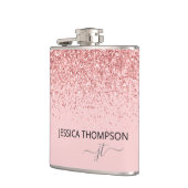 Meisje Glitter Blush Pink Simple Monogram Naam Heupfles (Links)