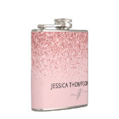 Meisje Glitter Blush Pink Simple Monogram Naam Heupfles (Rechts)