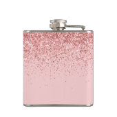 Meisje Glitter Blush Pink Simple Monogram Naam Heupfles (Achterkant)