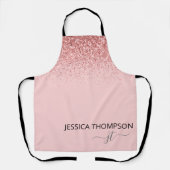 Meisje Glitter Blush Pink Simple Monogram Naam  Schort (Voorkant)