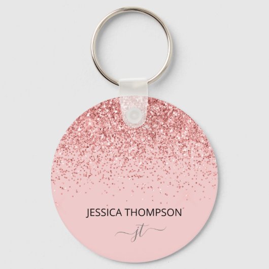 Meisje Glitter Blush Pink Simple Monogram Naam Sleutelhanger (Voorkant)