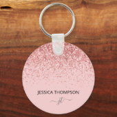 Meisje Glitter Blush Pink Simple Monogram Naam Sleutelhanger (Voorkant)