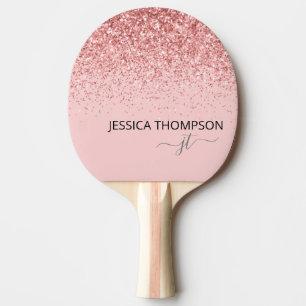 Meisje Glitter Blush Pink Simple Monogram Naam  Tafeltennisbatje