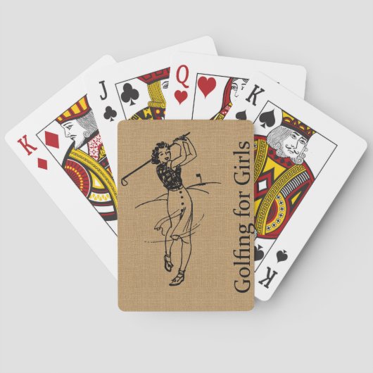  Meisje Golfer op Faux Burlap Decoratief Speelkaarten (Achterkant)