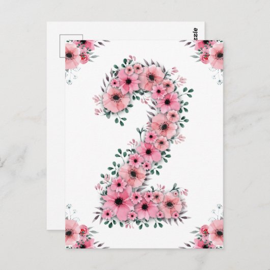 Meisje Grote 2e Verjaardag Roze Bloemen Groen Loof Briefkaart (Voorkant / Achterkant)