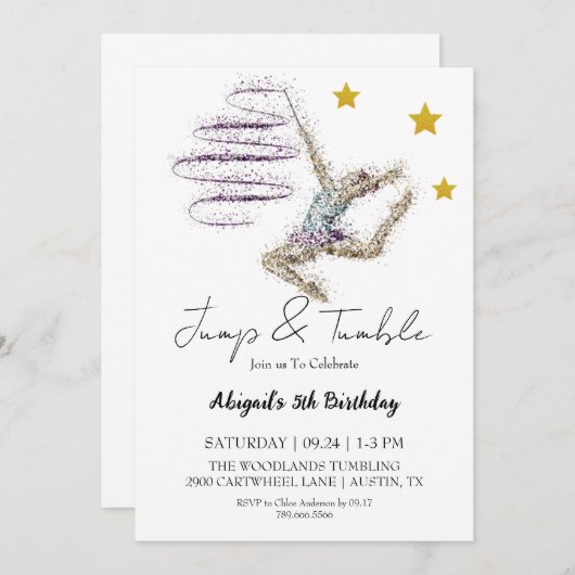 Meisje Gymnastische Verjaardag uitnodiging (Voorkant / Achterkant)