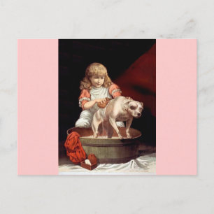 Meisje haar Pet Dog wassen Briefkaart