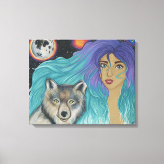 Meisje & Haar Wolf Canvas Afdruk