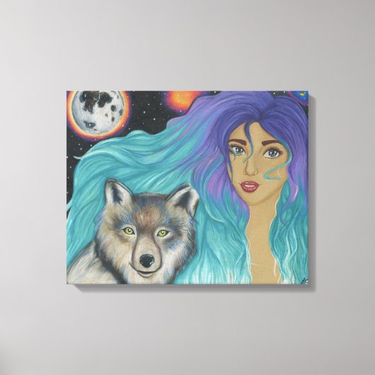 Meisje & Haar Wolf Canvas Afdruk (Voorkant)