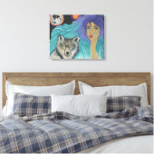 Meisje & Haar Wolf Canvas Afdruk (Insitu (Slaapkamer))