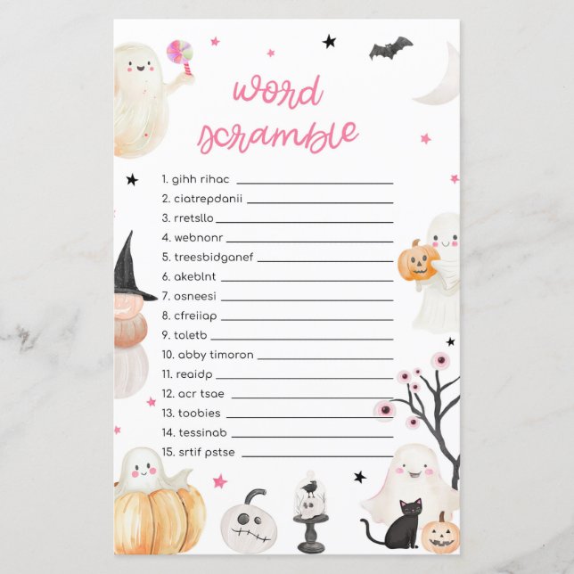 Meisje Halloween Little Boo Word Scramble Game (Voorkant)