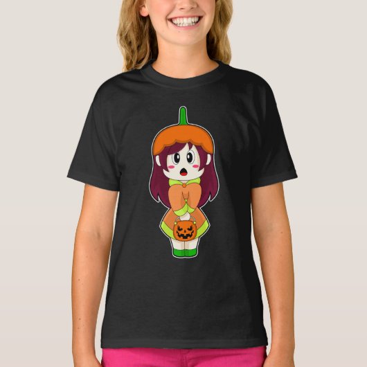 Meisje Halloween pompoen T-shirt (Voorkant)