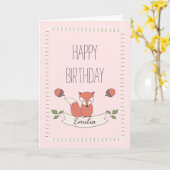 Meisje Hand getrokken Fox Verjaardag Kaart (Gele Bloem)