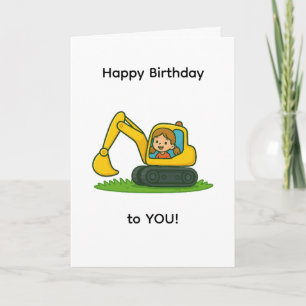 Meisje Happy Birthday kaart met graaier ontwerp