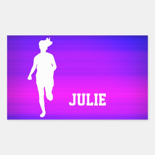 Meisje Hardlopen; Levendige Violet Blauw en Magent Rechthoekige Sticker (Voorkant)