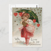 Meisje Hart Paraplu Regendouche Briefkaart (Voorkant / Achterkant)