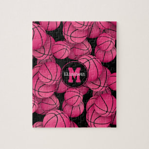 Meisje heet roze basketballen patroon monogram legpuzzel