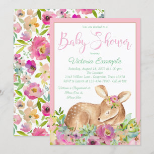 Meisje Herten Baby Shower Uitnodigingen