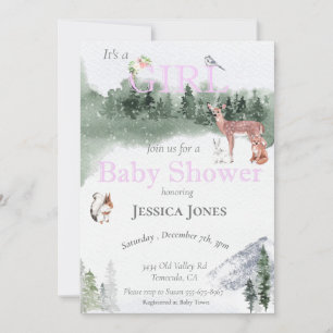 Meisje Herten Baby Shower Winter Bosland Kaart