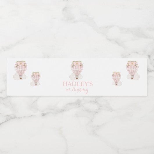 Meisje Hete Luchtballon Waterfles Labels - Roze Waterfles Etiket (Enkel label)