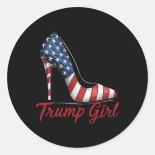 Meisje Hoge Heel Stilettos Amerikaanse vlag Trump Ronde Sticker