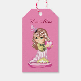 Meisje Holding Hart Valentijn Gift Label Cadeaulabel