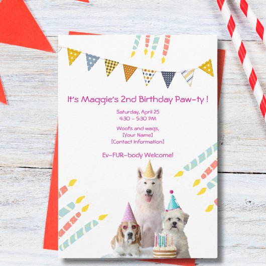 Meisje Hond Verjaardag roze Party Uitnodiging