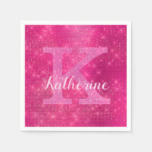 Meisje Hot Pink Glitter Glam Sparkle Monogram Servet