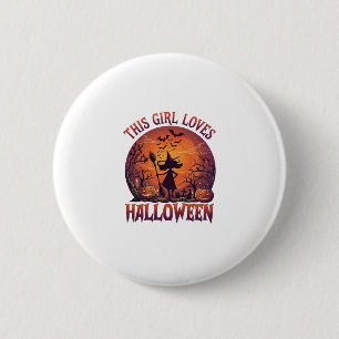 Meisje houdt van Halloween Heks Pompoenen Vleermui Ronde Button 5,7 Cm