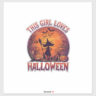 Meisje houdt van Halloween Heks Pompoenen Vleermui Sticker