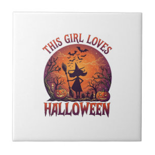 Meisje houdt van Halloween Heks Pompoenen Vleermui Tegeltje