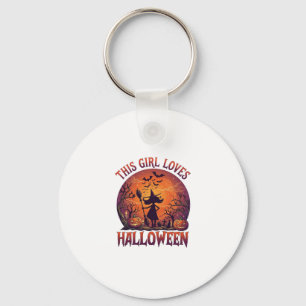 Meisje houdt van Halloween Heksen Pompoenen Vleerm Sleutelhanger