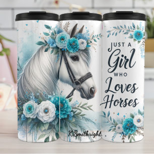 Meisje houdt van paarden Bloemrijke Elegantie Thermosbeker