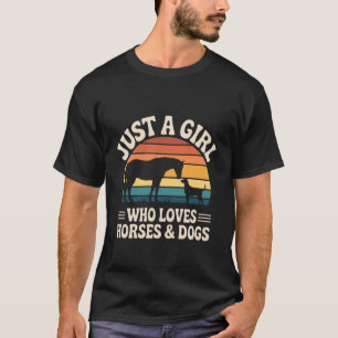 Meisje houdt van paarden Honden Retro zonsondergan T-shirt