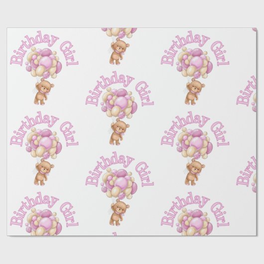 Meisje idee Verjaardag Beer Cadeaupapier (Vlak)