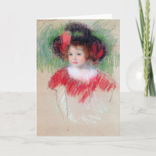 Meisje in Big Bonnett en Red Dress, Mary Cassatt Kaart