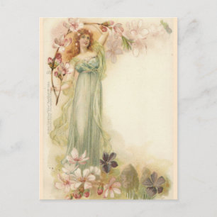   meisje in bloesems briefkaart