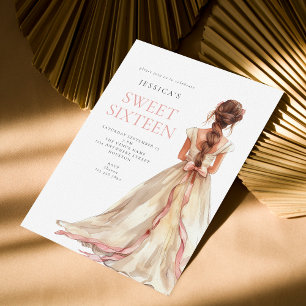 Meisje in Blush Pink Gown Sweet 16 Verjaardagsfees Kaart