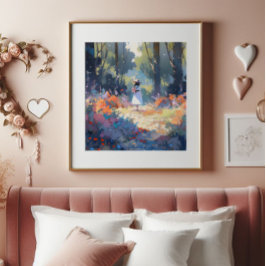 Meisje in bos anime impressionisme foto afdruk