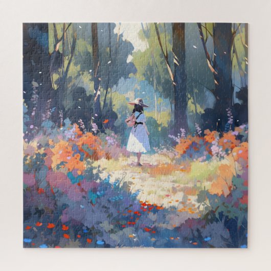 Meisje in bos anime impressionisme legpuzzel (Verticaal)